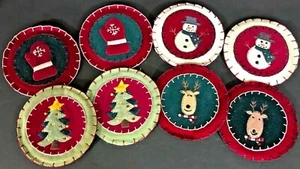 Velvet Appliqué Christmas Drink Coasters 4.5” Primitive Country Set of 8 EUC - Picture 1 of 5