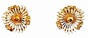 Vintage Gold Tone/Enamel Starburst Clip On Earrings, 1940s, used - Picture 1 of 6