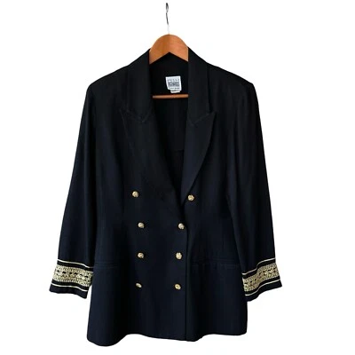 Chaqueta Blazer Power 12P Pequeña Años 90 R&M Richards Por Karen Kwong Negra Dorada De Colección Foto 1 de 4