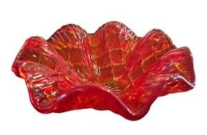 Murano Vetro Eseguito Art Glass Ruffled Edge Bowl Ruby Red Clear Ombre 9" x 4" - Picture 1 of 6