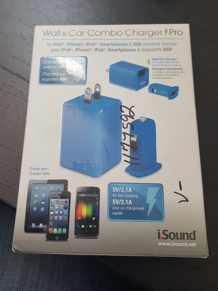 iSound 2156 Wall & Car USB Charger Combo Pro Series Rubberized Blue