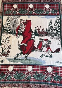 Goodwin Weavers Tapestry Throw Blanket Santa Golf Christmas - Picture 1 of 9