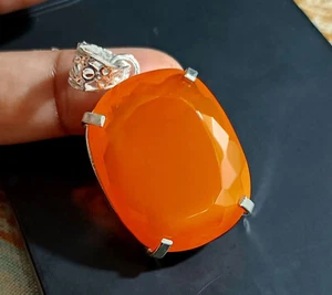 50 CT ORANGE OPAL GERMAN SILVER SOLITAIRE CUSHION SHAPE LOOSE GEMSTONE - Picture 1 of 7