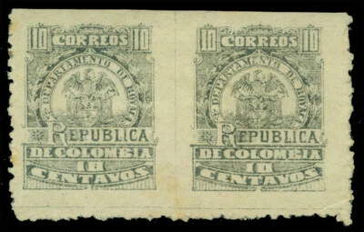 COLOMBIA 1903 - Boyaca -Coat of Arms 10c gray Sc#10a mint MH IMPERF BETWEEN PAIR - Image 1 of 2