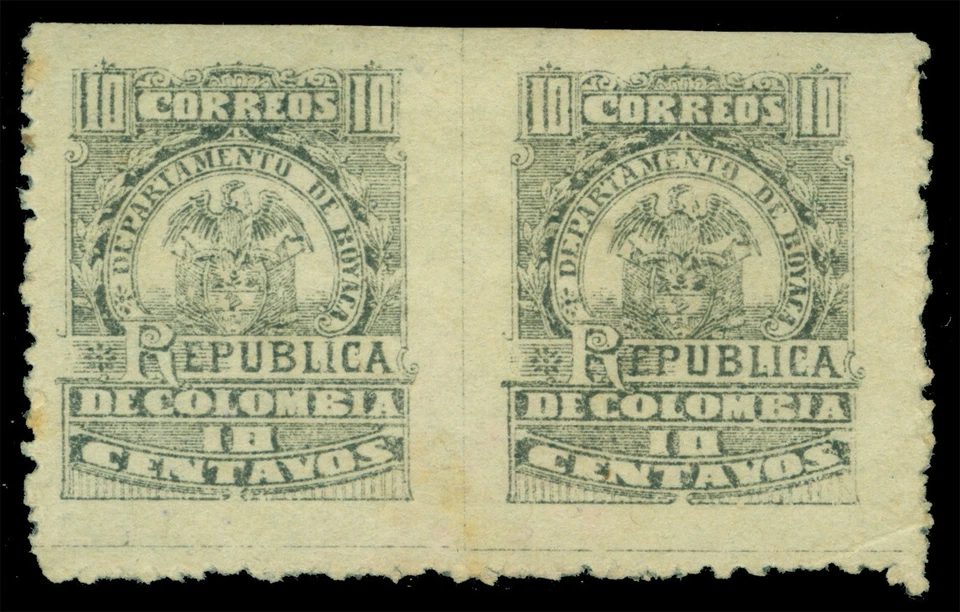 COLOMBIA 1903 - Boyaca -Coat of Arms 10c gray Sc#10a mint MH IMPERF BETWEEN PAIR - Image 1 of 2