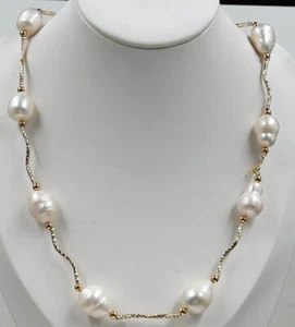 Nice 13-14 mm  South Sea Baroque White Pearl Necklace 18" 14k Yellow Gold - Picture 1 of 3