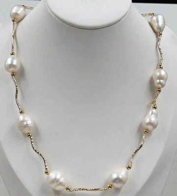 Nice 13-14 mm  South Sea Baroque White Pearl Necklace 18" 14k Yellow Gold - Image 1 of 3