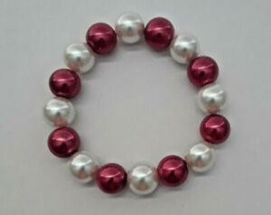NEW CHUNKY 12MM RED & WHITE GLASS PEARL BRACELET,  BUY ANY 2 GET 3RD FREE