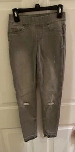 Justice Girl’s Pull-on Jean Leggings Size 10 Slim Gray Wash Distressed Raw Hem - Picture 1 of 3