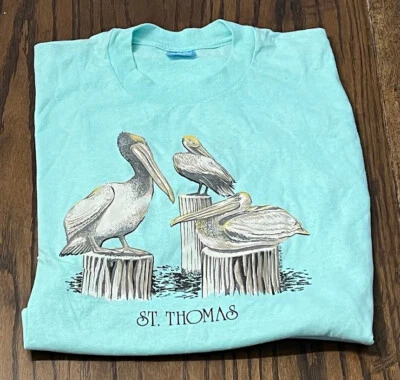 复古 20 世纪 80 年代圣托马斯美属维珍岛 80 年代旅游度假 T 恤 XL — 第 1/4 张图片