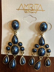 Amrita Singh Chandelier Midnight Blue Pearl Earrings 18kt. Gold Plated NWT - Picture 1 of 2