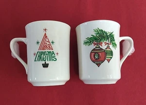 2 Mugs Syralite By Syracuse Stylized Merry Christmas Tree Vintage Cups USA - Picture 1 of 22