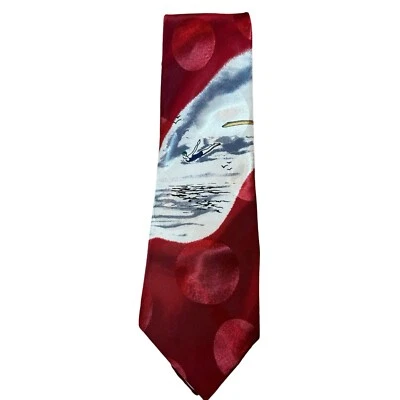 Hardy Amies Men’s Necktie Tie Retro Swimmer Diving Board Ocean Red Gray Diver - Image 1 of 4
