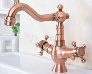 Antique Red Copper Bathroom Basin Sink Faucet Hot & Cold Water Mixer Tap Gnf616 - Picture 1 of 9