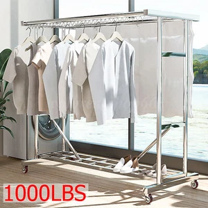 Large Clothes Rack Heavy Duty Clothing Garment Rack Double Hanging Rods 1000 lbs - Picture 1 of 13