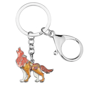 Enamel Alloy Floral Roaring Wolf Keychains Gifts Wild Animals Jewelry Bag Charms - Picture 1 of 11