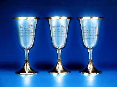 Set Of (3) Vintage Sterling Silver GORHAM Wine Goblet Cups. 6 1/2" H ,543.5 Gram Foto 1 de 4