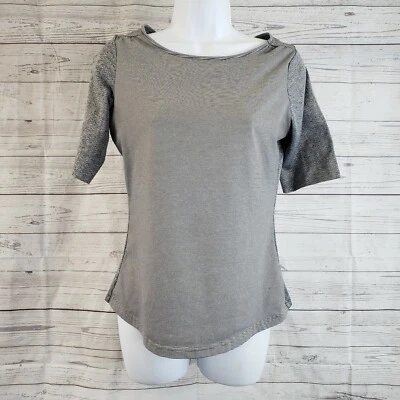 Top prAna Mujer Talla Pequeña Gris Rayas Lunares Manga Corta Foto 1 de 4