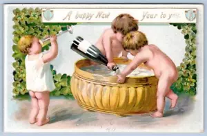 DE 1910 QUERUBINES BEBER CHAMPÁN BOTELLA PONCHE TAZÓN TUCK'S POSTAL EN RELIEVE - Imagen 1 de 2