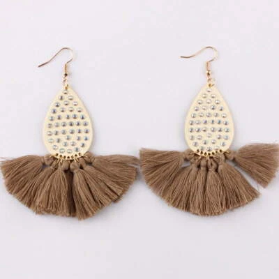 Bohemia Multi Color Tassels Pave Leather Holiday Earrings for Women Jewelry - Image 1 of 4