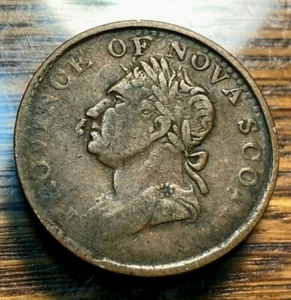 1832 3/8 Nova Scotia Halfpenny Token NS-3D1 "Shrimp Eater" Die Break Nice BN CHN - Picture 1 of 2