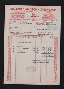 STEINBACH, Rechnung 1938, Malsch & Ambronn Stahlwaren Mop-Fabrik - Bild 1 von 1