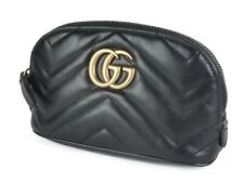 Gucci Marmont GG Black Leather Mini Accessories Pouch Women's Italy Good