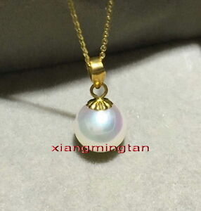 Australia Top quality REAL round WHITE 10-11MM SOUTH SEA PEARL Pendant 18K GOLD