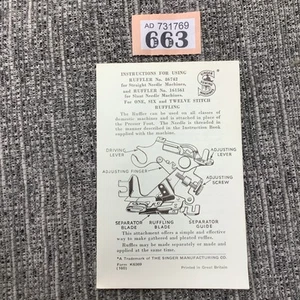 Singer - Ruffler no 86742 / 162561 ~ instruction sheet K6369 (160) made GB, 663 - Picture 1 of 5