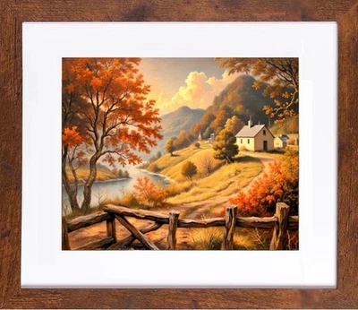 NEW WOOD FRAMED LANDSCAPE "Peaceful Homestead", Glossy Print, Wood Frame - Image 1 of 4