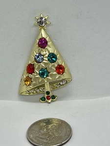 Conjunto de broche de árbol de Navidad vintage MCM con bisel de estrás en forma atómica - Imagen 1 de 5