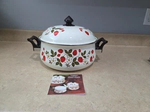 NEU Sheffield Erdbeeren 'n Cream 427 Emaillegeschirr Pfanne mit Deckel 10 Zoll - Bild 1 von 12
