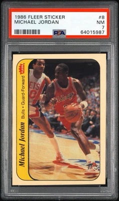 Michael Jordan RC PSA 7 #8 1986-87 Fleer Sticker Chicago Bulls - Image 1 of 3