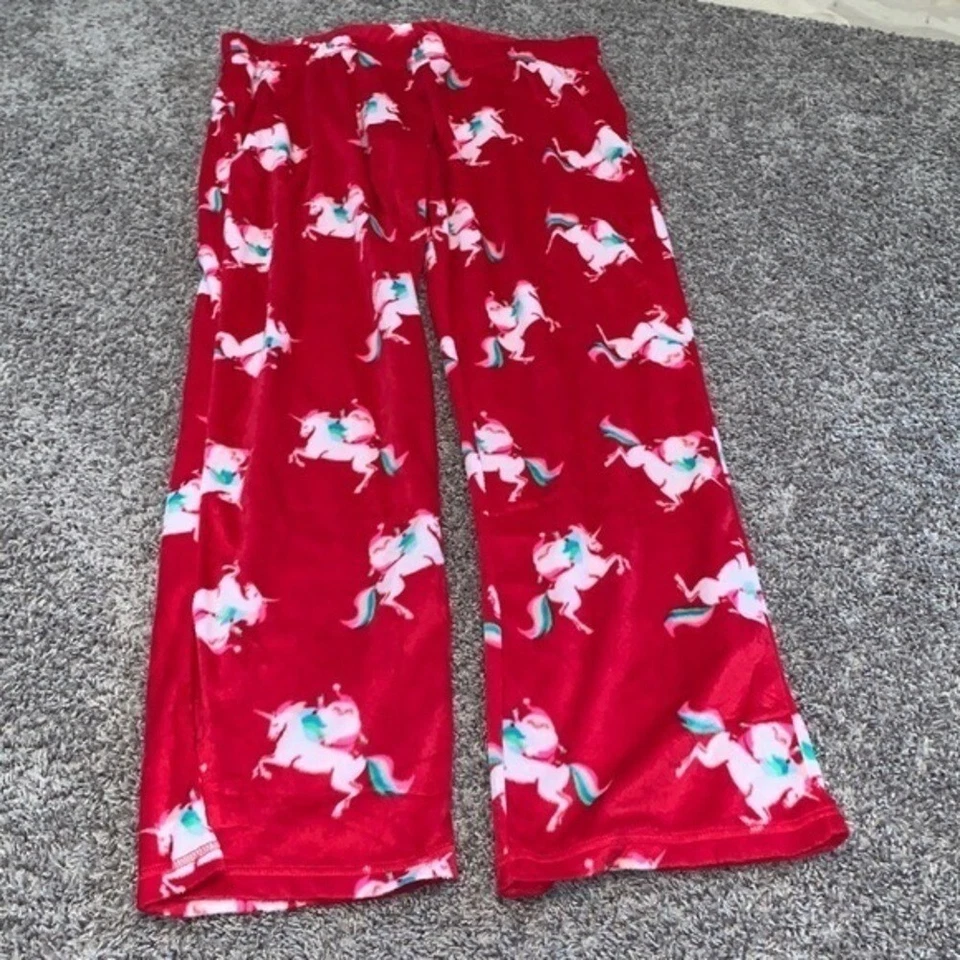 Flirtitude XL Ropa de dormir Pijama Pantalones Rojo Unicornio Felpa Salón Pantalones Foto 1 de 4