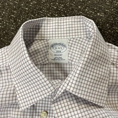 Brooks Brothers Regent Dress Shirt 15 4/5 100% Cotton Red White Blue Plaid - Image 1 of 4