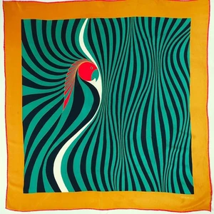 Grès Paris Silk Scarf Abstract Parrot Op Art Headscarf Made in Italy Vintage - Picture 1 of 9