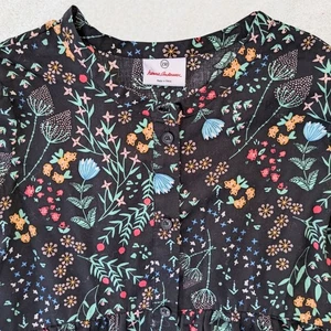 Hanna Andersson Girl Black Floral Peplum Top Size 150 US 10-12 Button Front - Picture 1 of 5