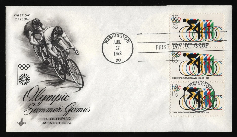 #1460 6c Tira de ciclismo de 3, artesanía artística H/C FDC **CUALQUIER 5 = ENVÍO GRATUITO** Foto 1 de 1