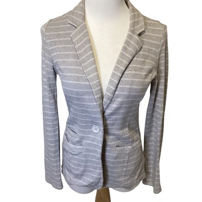Caslon Striped Knit Blazer Jacket Light Gray White Women's Size S - Image 1 of 4