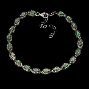 925 Sterling Silver Bracelet Marquise Emerald Columbia Sapphire 240pcs Gemstone - Picture 1 of 14