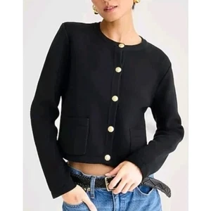 J. Crew Emilie Sweater Lady Jacket Gold Button Pocket Cardigan Black, Size M - Picture 1 of 11