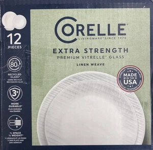 Corelle Premium Vitrelle Glass 12 Piece - White/Gray - READ DESCRIPTION - Picture 1 of 2