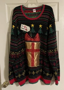 Holiday Time Ugly Christmas Sweater Mens Size 3XL 52-54 Golden Gift Pocket - Picture 1 of 7