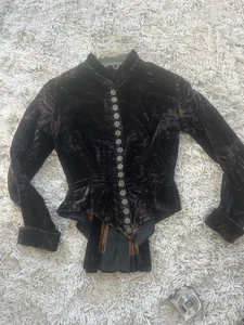 CHAQUETA VICTORIANA SIGLO XIX MARRÓN TERCIOPELO BULLICIO - Imagen 1 de 15