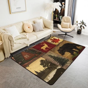 Rustic Farmhouse Area Rug 5x7 for Bedside Living Room, Retro Cabin Lodge Carp... - Picture 1 of 6
