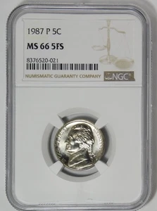 1987-P Jefferson Nickel NGC MS-66 5FS (5 FULL STEPS) - Picture 1 of 2