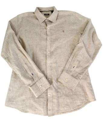 IZOD Mens Sz L Linen White Brown Stripes Shirt Ls - Image 1 of 4