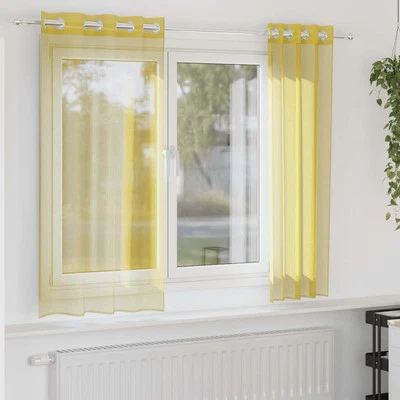 Voile Curtains with Grommets 2 pcs Yellow vidaXL - Image 1 of 4