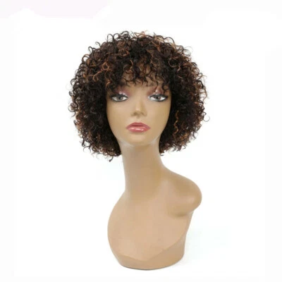 Peluca corta afro rizada cabello humano brasileño peluca completa peluca frontal sin encaje con flequillo Foto 1 de 4