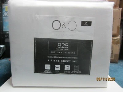 Juego de sábanas Olivia & Oliver 825TC algodón mezcla rica 4 piezas King blanco liso Foto 1 de 2